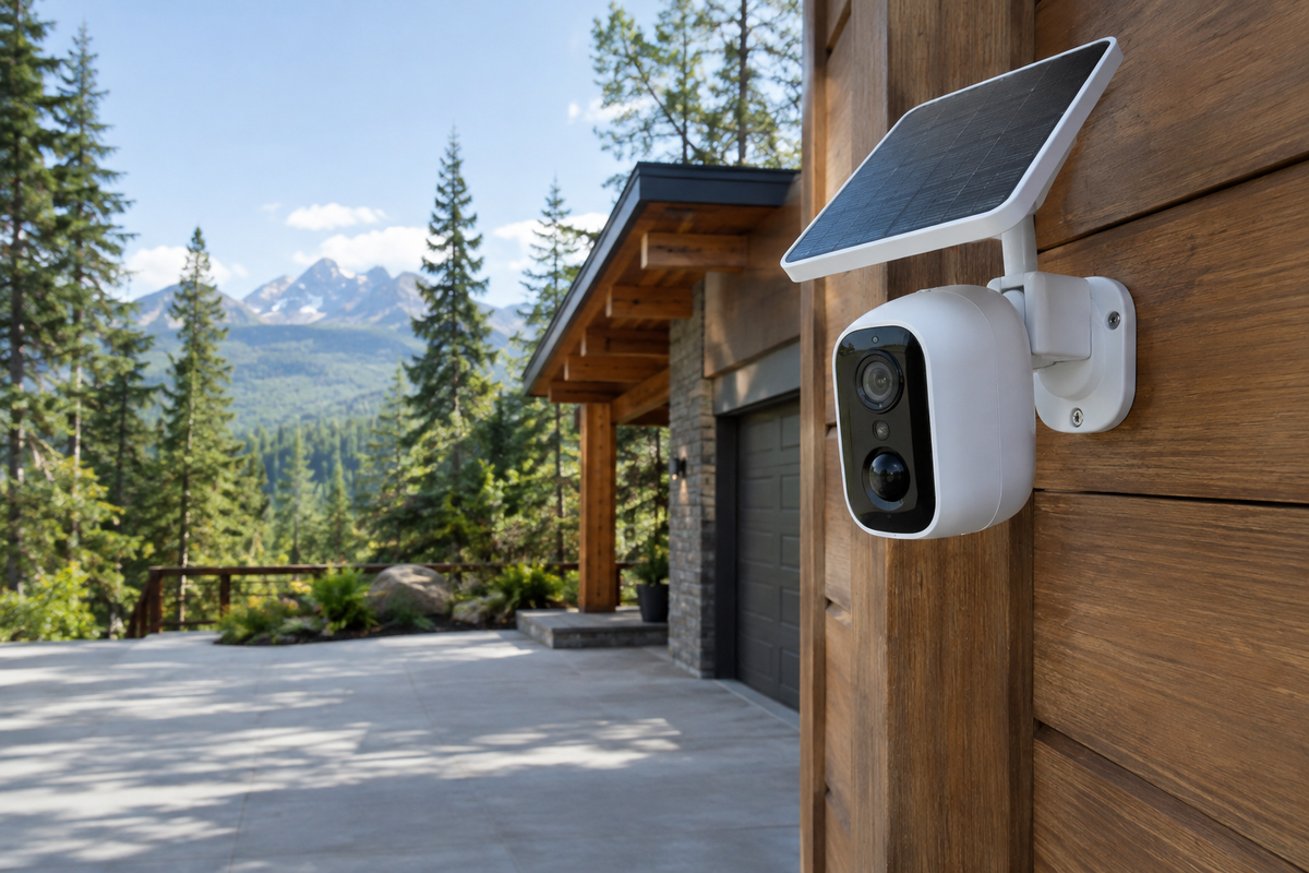 Solar Security Camera on Mountain Cabin