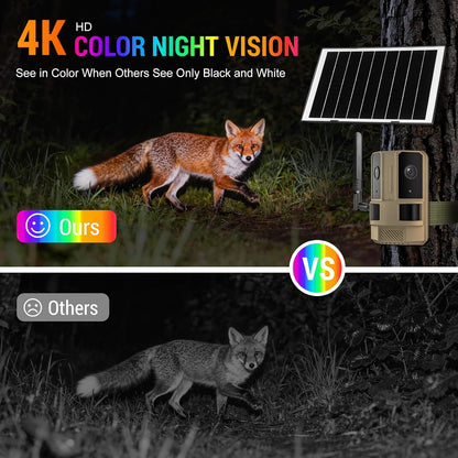 4G LTE Cellular Outdoor Security Camera (No Wifi Needed) with Built-In SIM Card, Dual-Lens 180° View, 4K Color Night Vision, Solar Powered, 2-Way Audio, IP66 Waterproof