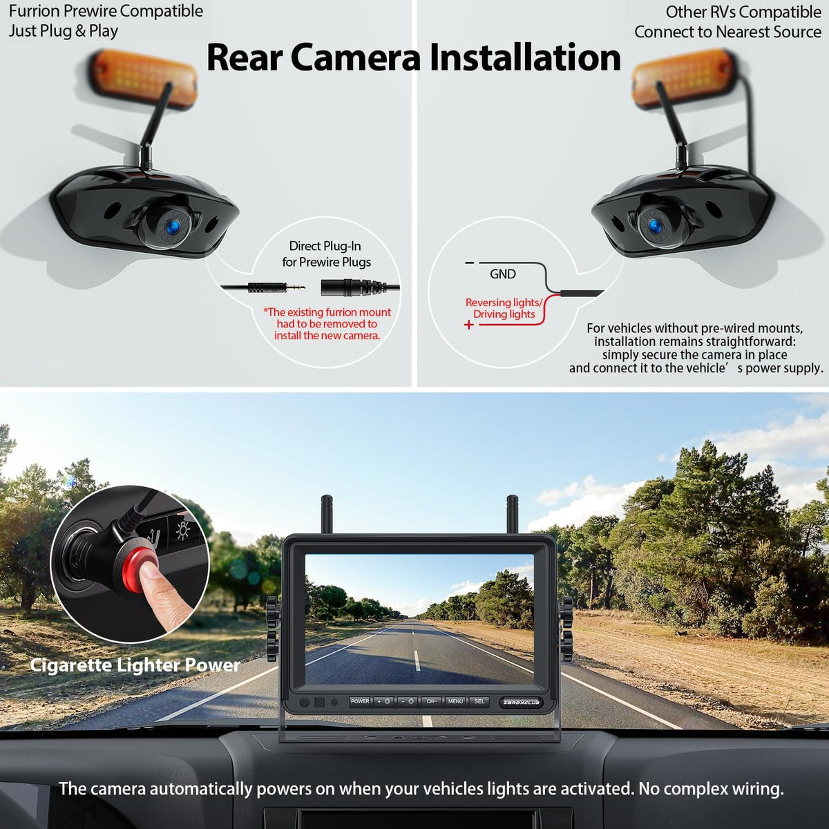 1080P 7" DVR Monitor Wireless RV Backup Camera System