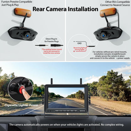 1080P 7" DVR Monitor Wireless RV Backup Camera System