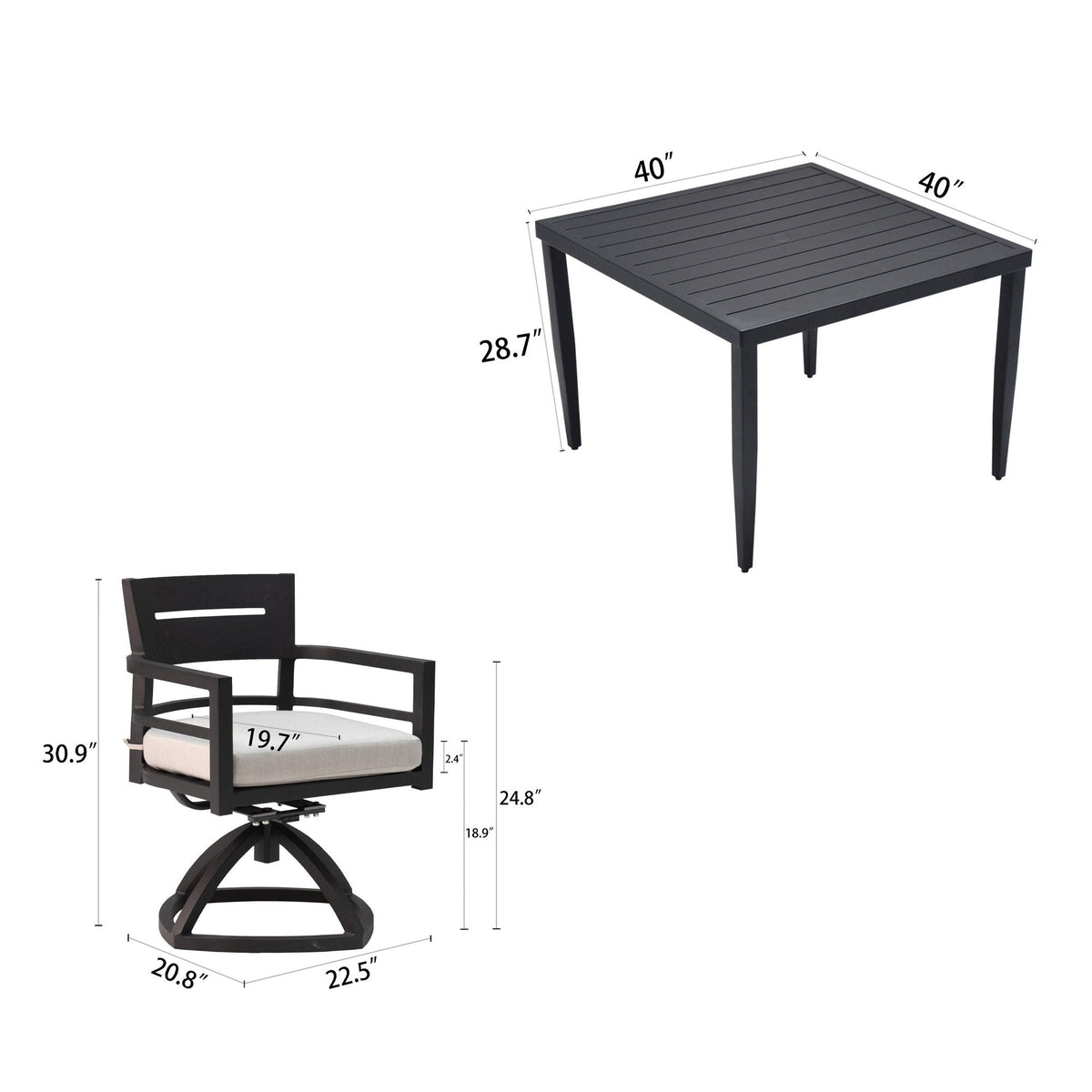 Outdoor Modern Dining Set, Chairs Sunbrella Cushioned And Dining Table With Umbrella Hole