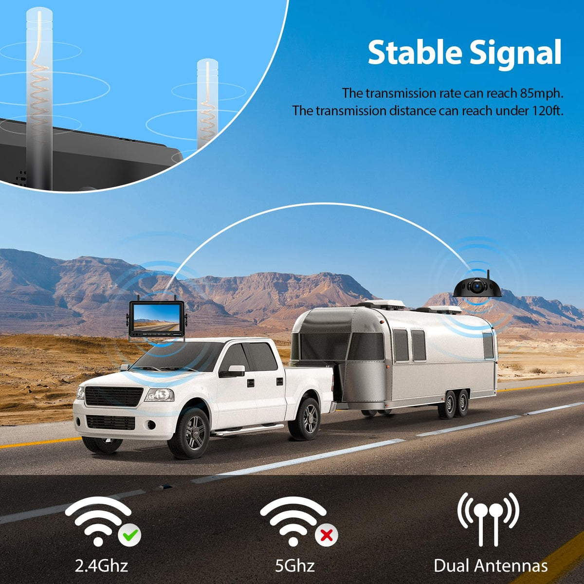 1080P 7" DVR Monitor Wireless RV Backup Camera System