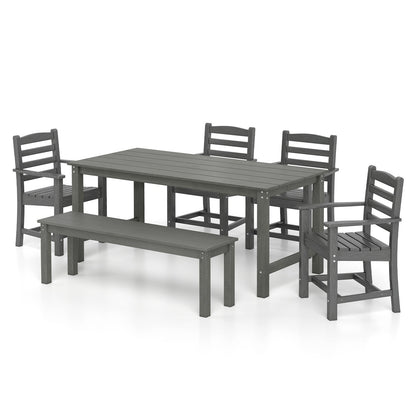 6 Pieces Patio Dining Bench Set Outdoor HDPE Weather Resistant Table and Chairs Set