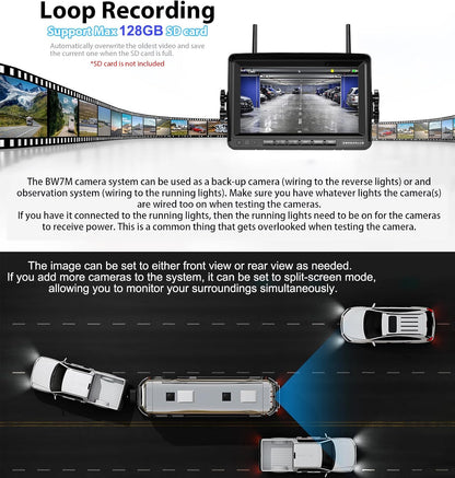 1080P 7" DVR Monitor Wireless RV Backup Camera System