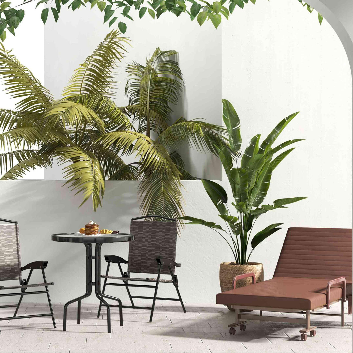 8-Piece Outdoor Furniture Set-Solar Umbrella Bistro Set Conversation Set Chaise Lounger Folding Bed Side Table Swing Chair & Dining Set