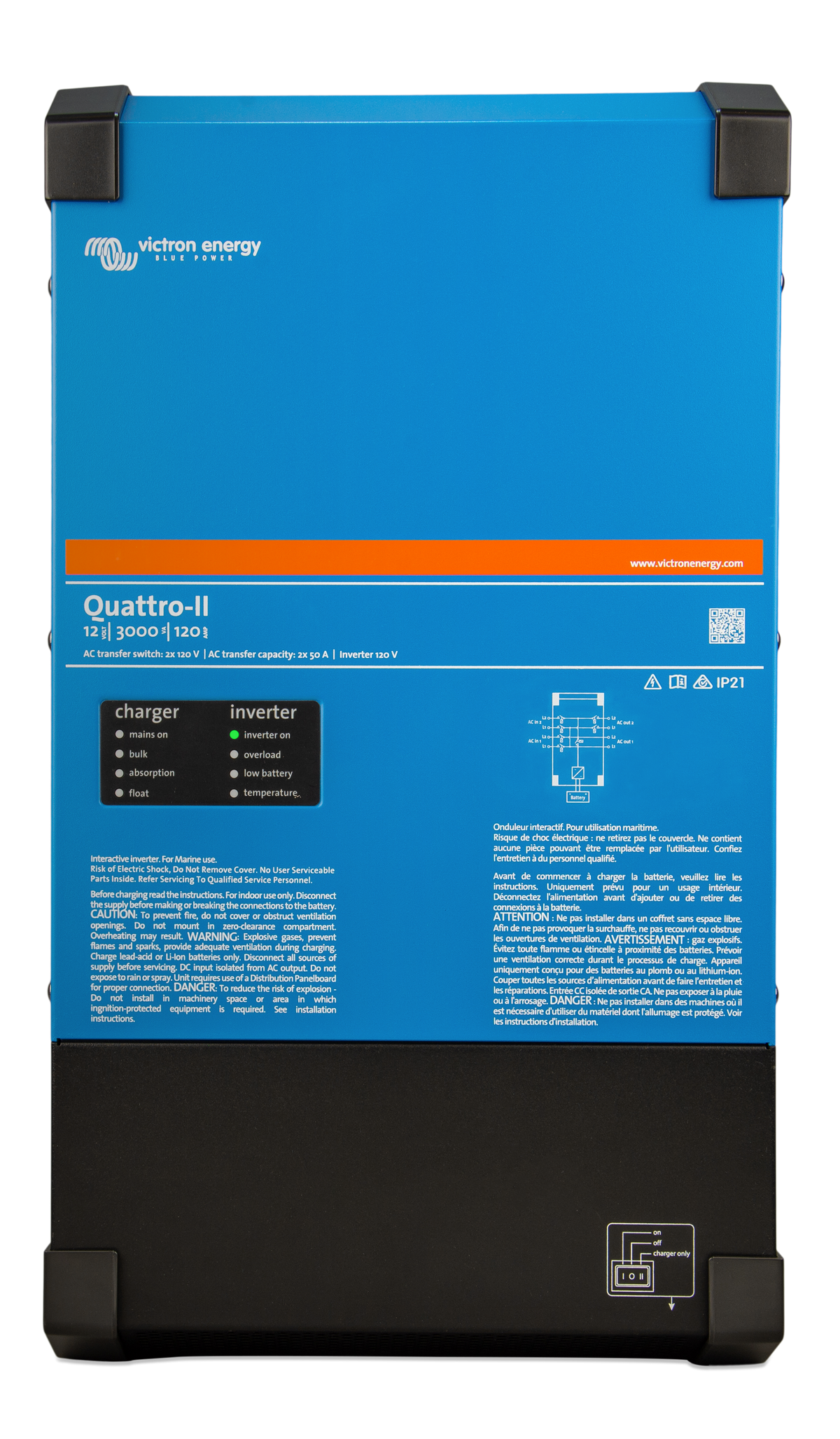 Victron - Quattro-II 12/3000/120-50/50 2x120V [QUA122305130]