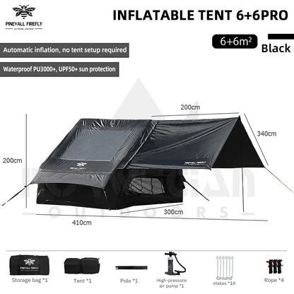 King-Size Inflatable Family Camping Tent for 3 to 6 People with Premium Weatherproofing and Spacious Interior with Large Skyligh