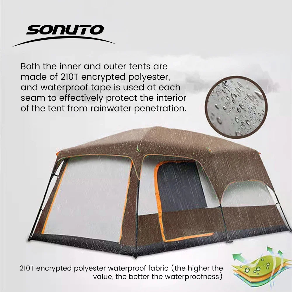 2025 Upgraded 4 Season Camping Tent 3-12 Person Waterproof Windproof Double Layer 2 Room Family Outdoor Backpacking Equipment