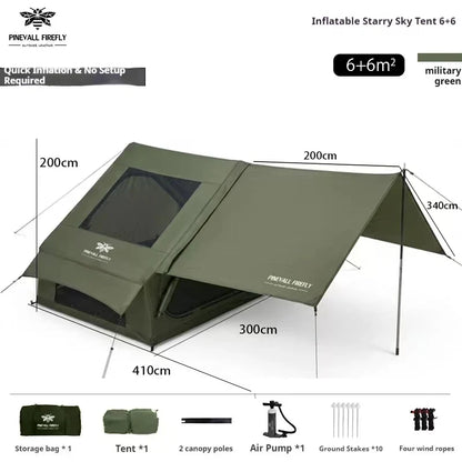 King-Size Inflatable Family Camping Tent for 3 to 6 People with Premium Weatherproofing and Spacious Interior with Large Skyligh