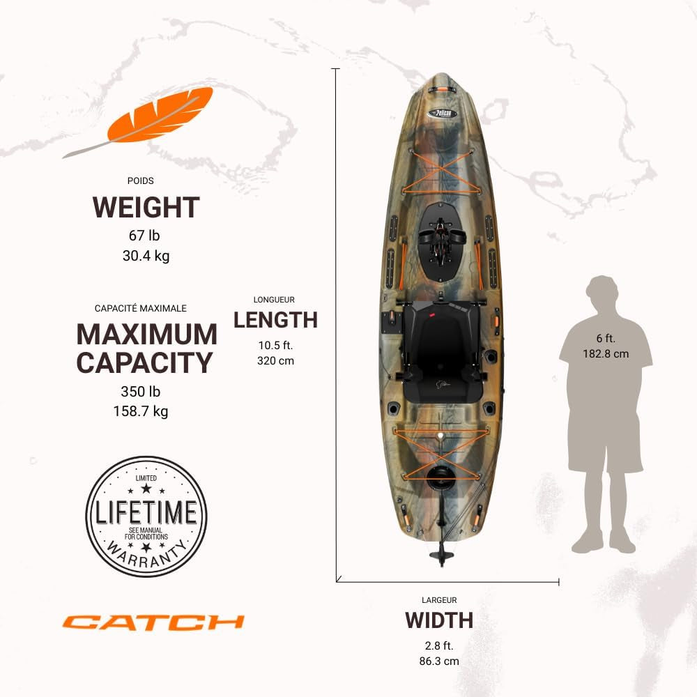 Pelican Catch HDII Premium Angler - Sit-On-Top Fishing Kayak - Hydryve Pedal System & Comfortable Ergocast Seat