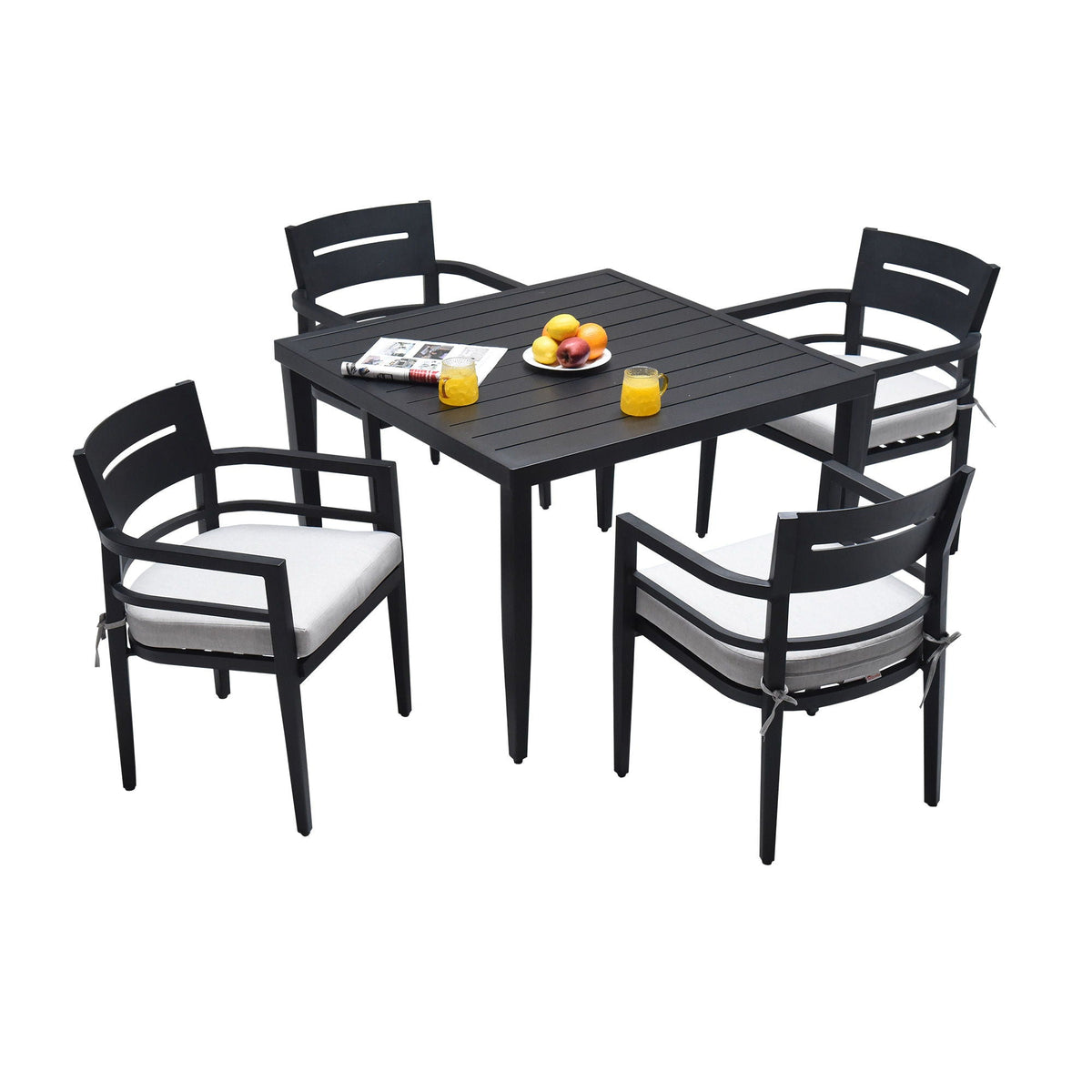 Outdoor Modern Dining Set, Chairs Sunbrella Cushioned And Dining Table With Umbrella Hole