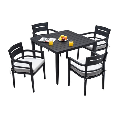 Outdoor Modern Dining Set, Chairs Sunbrella Cushioned And Dining Table With Umbrella Hole