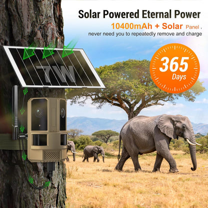 4G LTE Cellular Outdoor Security Camera (No Wifi Needed) with Built-In SIM Card, Dual-Lens 180° View, 4K Color Night Vision, Solar Powered, 2-Way Audio, IP66 Waterproof