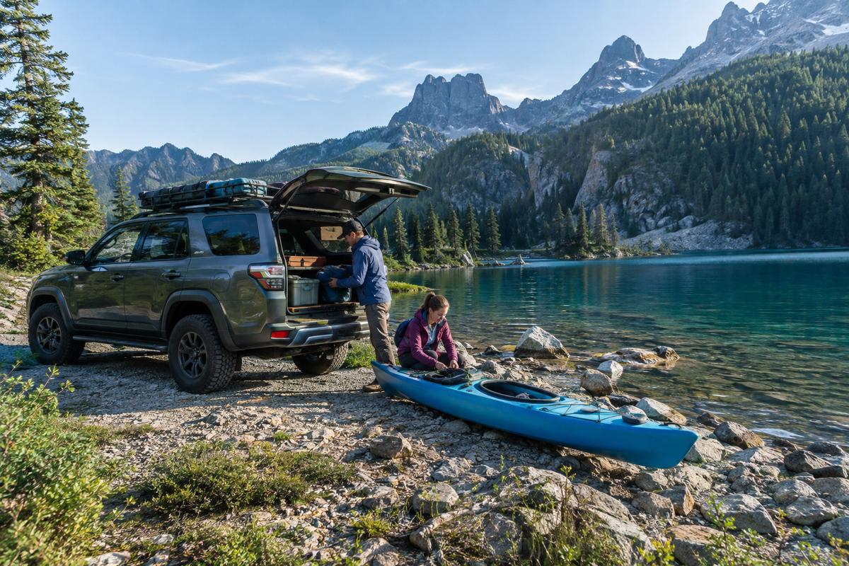 Explore Without Limits - Adventure SUV and Kayak at Mountain Lake