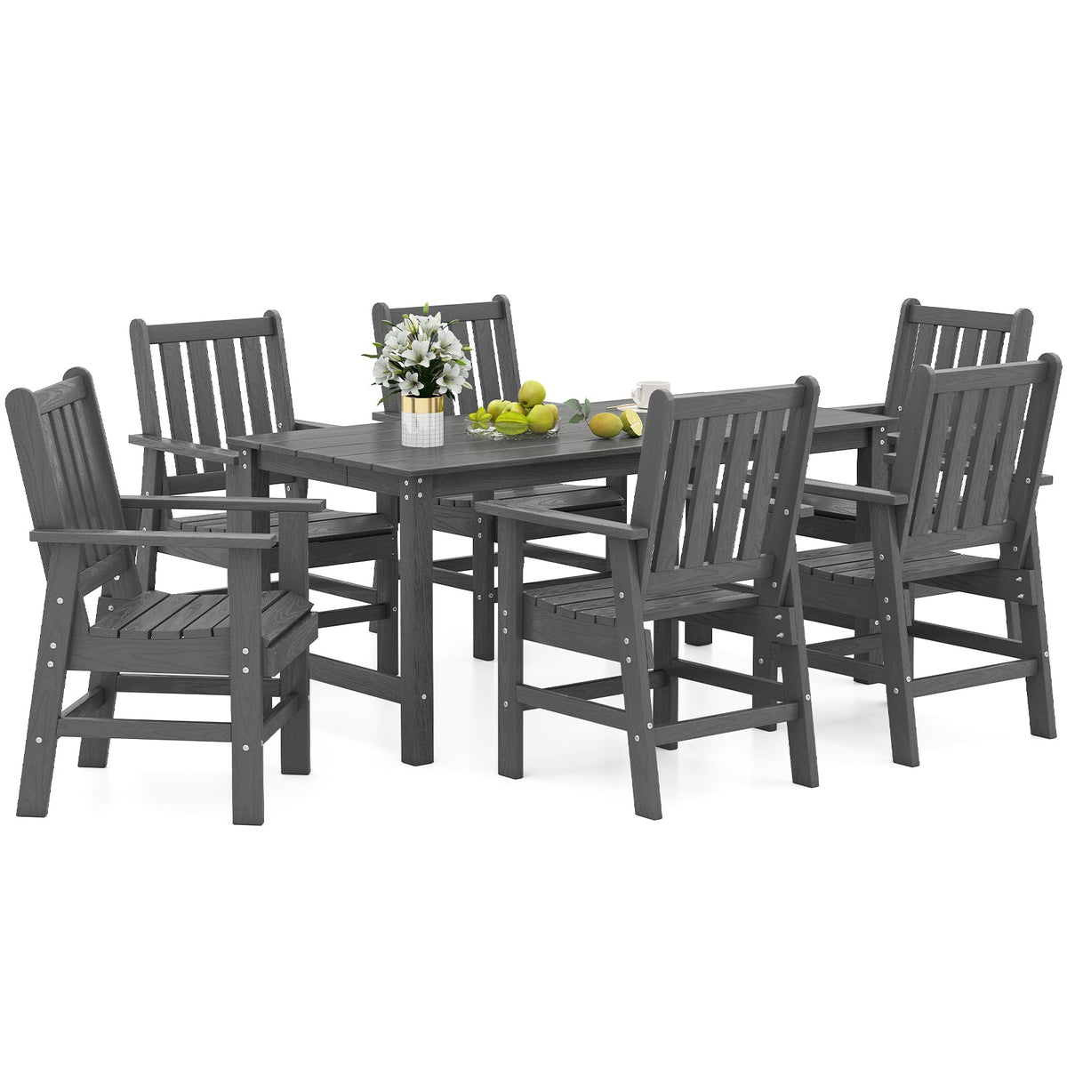7 Pieces Patio Dining Set Outdoor HDPE Weather Resistant Table and Chairs Set