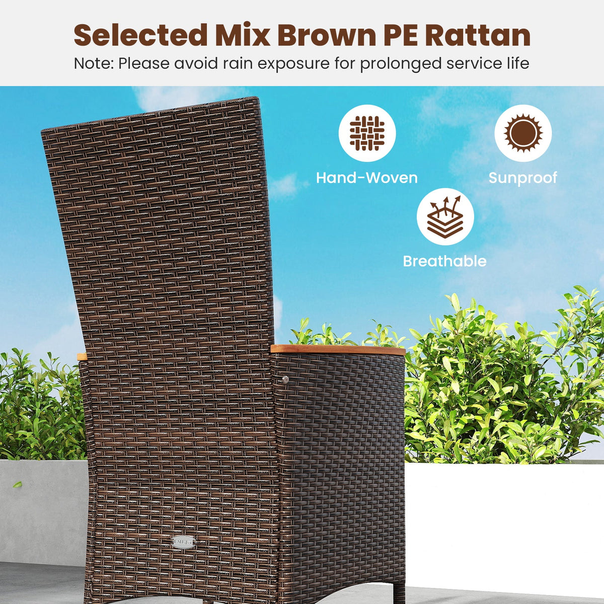 Outdoor Dining Set for 6 Patio Wicker Armchairs and Acacia Wood Table