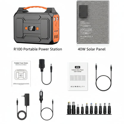 Solar Powered Generator 100W, Portable Power Station with Solar Panels 40W